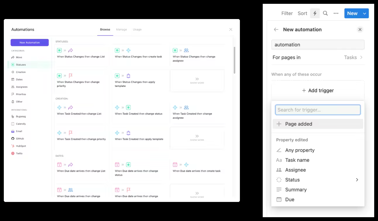 ClickUp automation interface