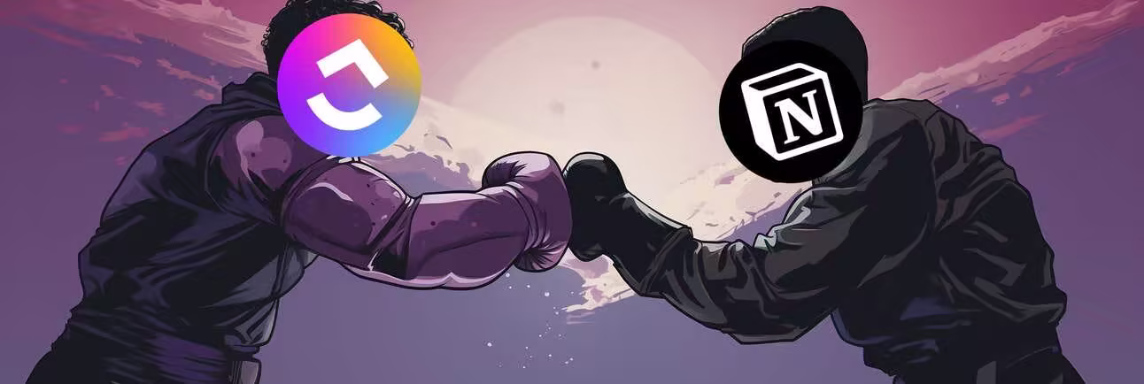 Notion vs ClickUp comparison illustration