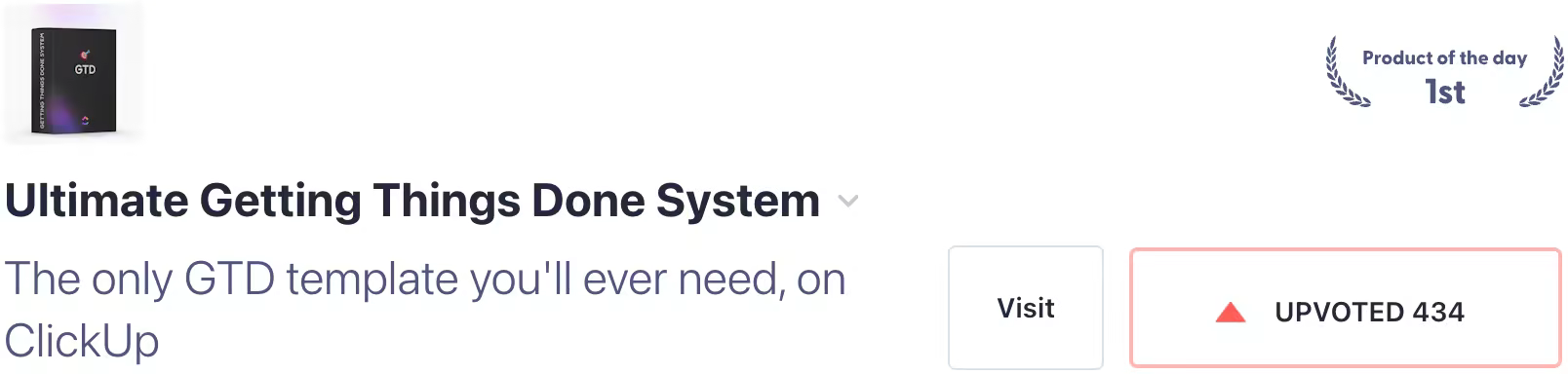 GTD template featured as Product of the Day on ProductHunt