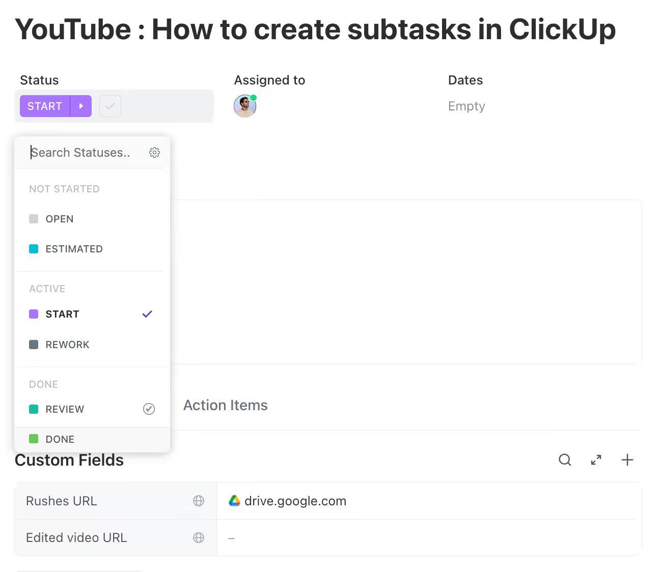 ClickUp video editing workflow example