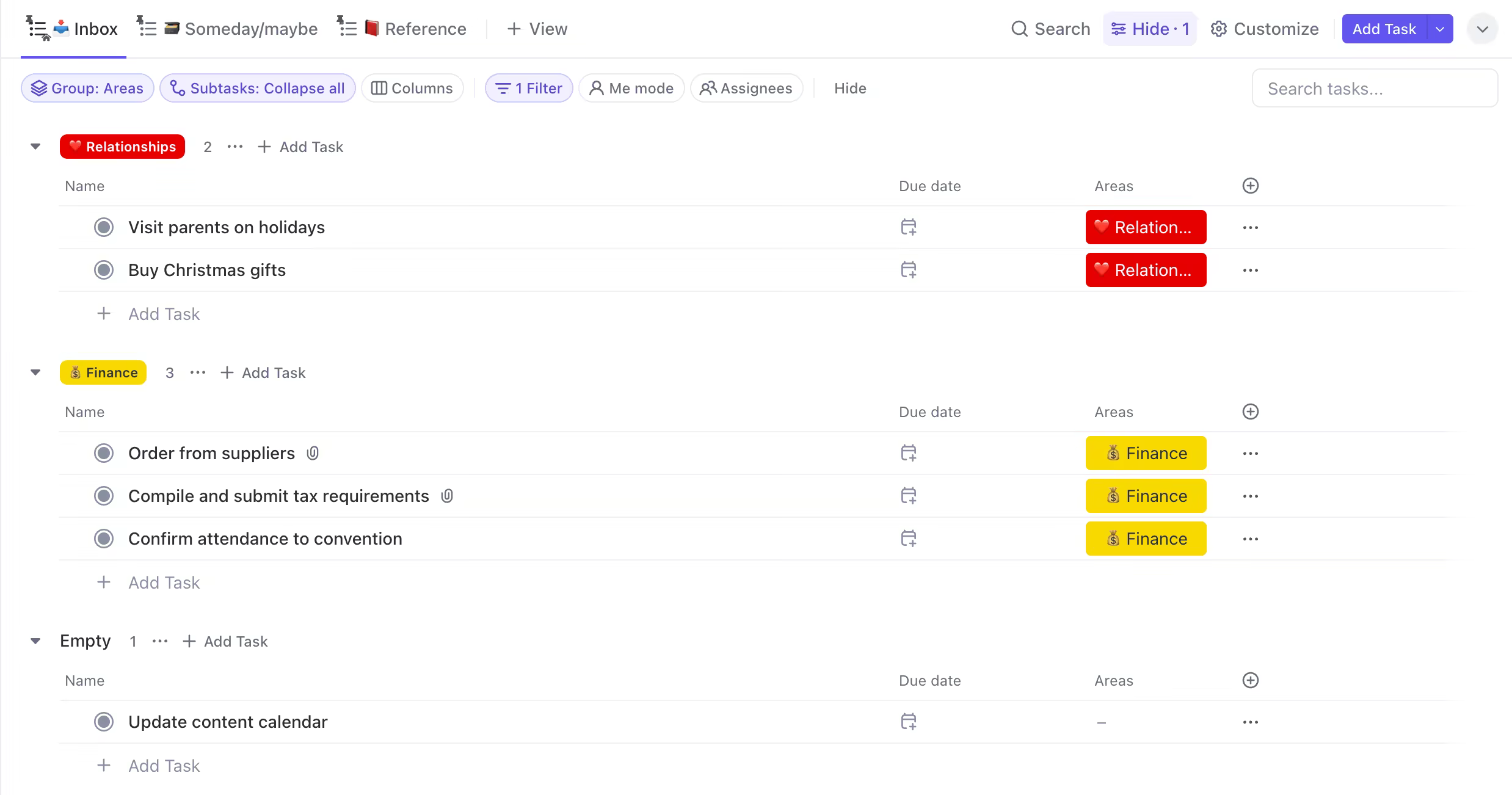 ClickUp inbox view for capturing tasks
